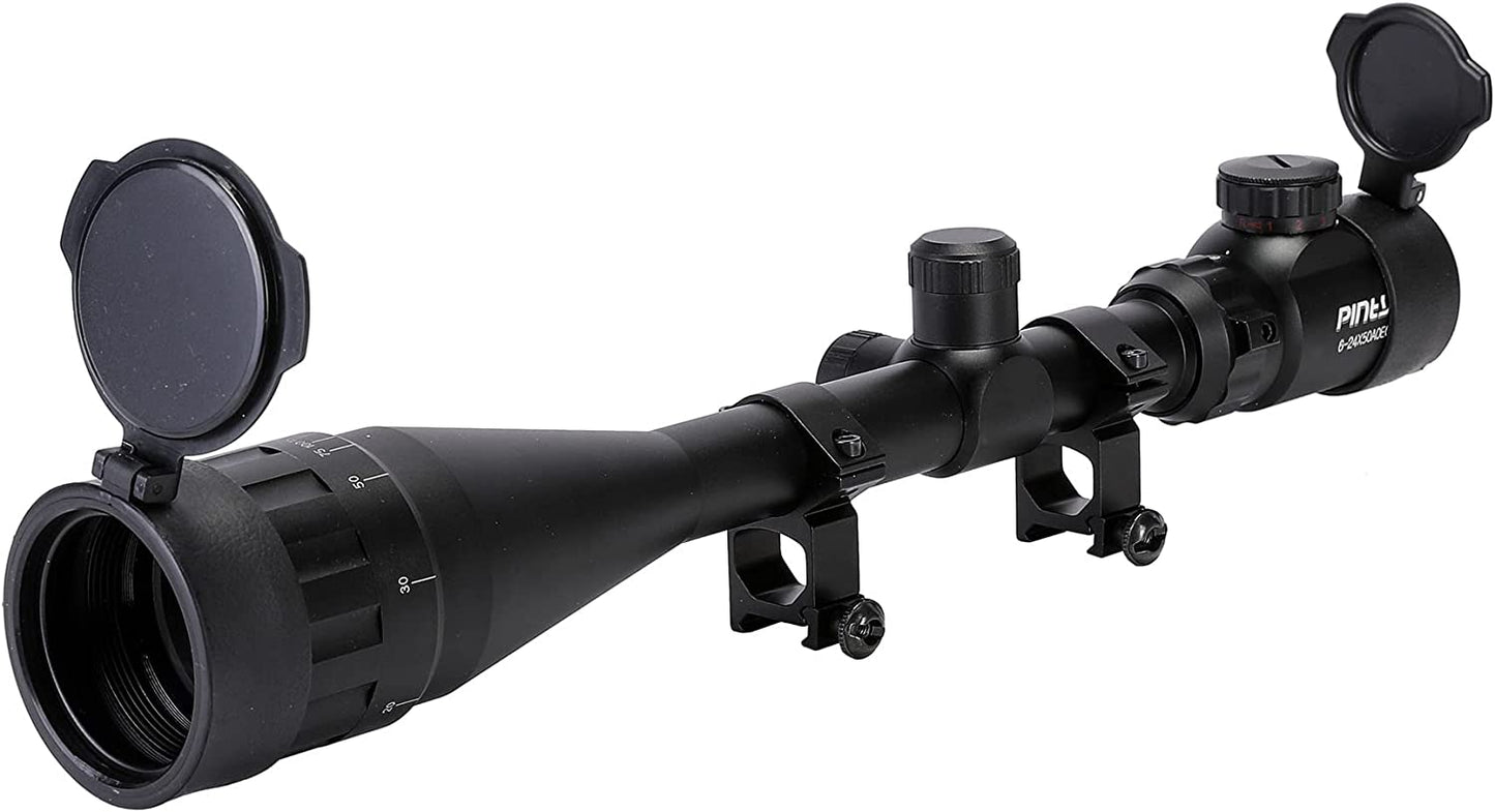 Pinty 6-24x50 AO Rifle Scope Rangefinder Illuminated Optics with Free Mount